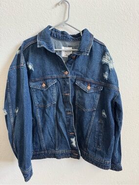 Celebrity Pink Distressed Blue Denim Jean Jacket